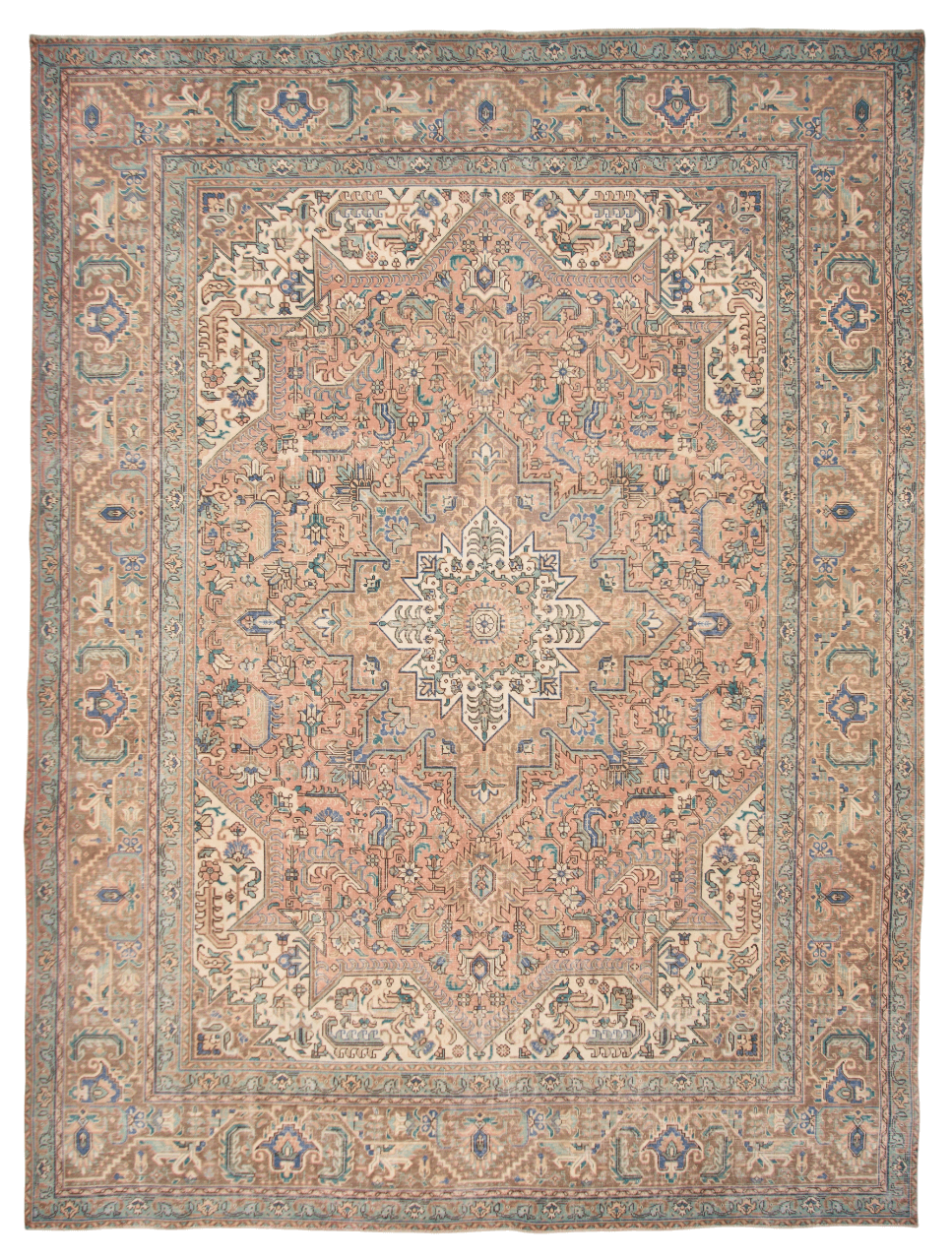 Antique-washed Persian 9'03" x 12'04" pink/aqua
