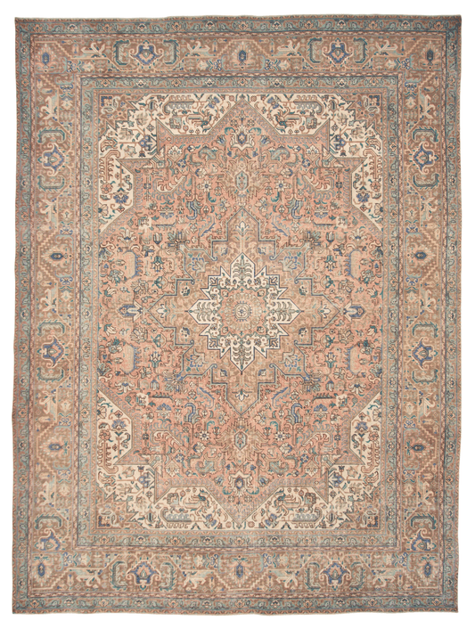 Antique-washed Persian 9'03" x 12'04" pink/aqua
