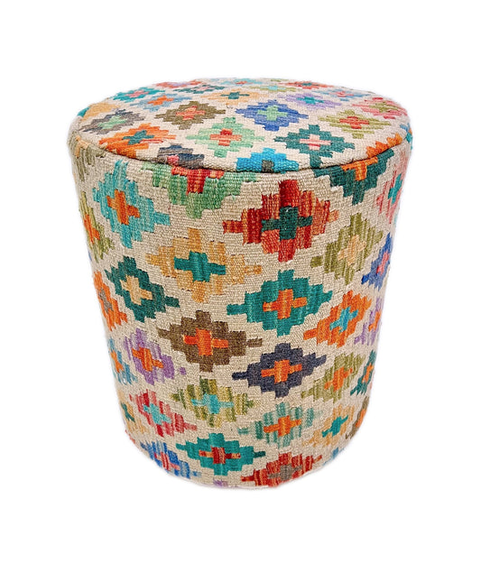 Kilim-Style Cylindrical Ottoman