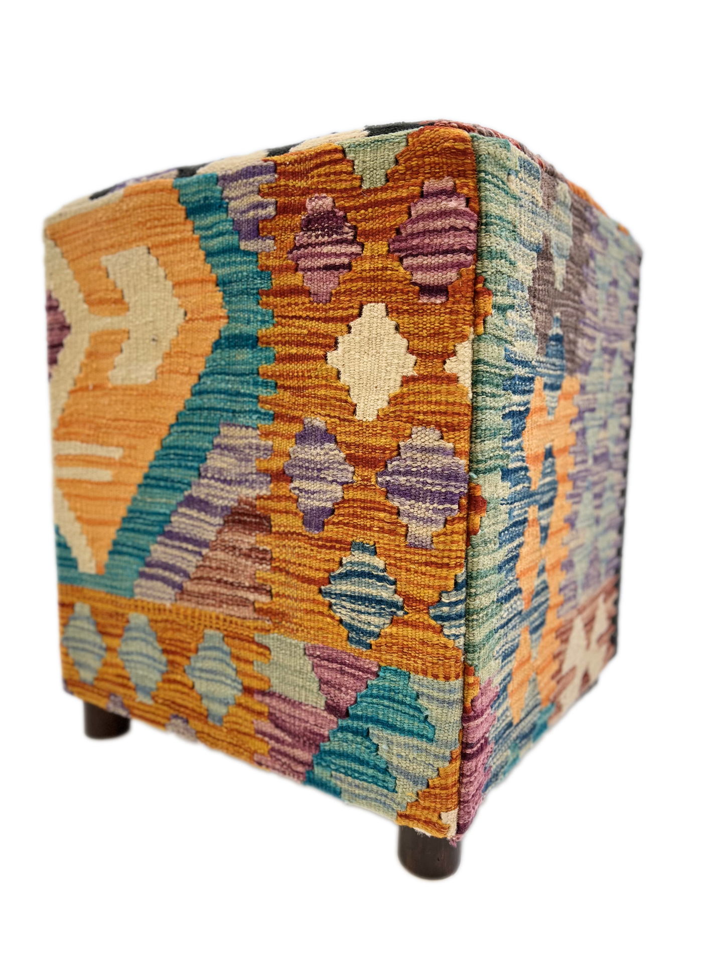 Cube Kilim Ottoman 1'04"x1'08" rst/teal/blk