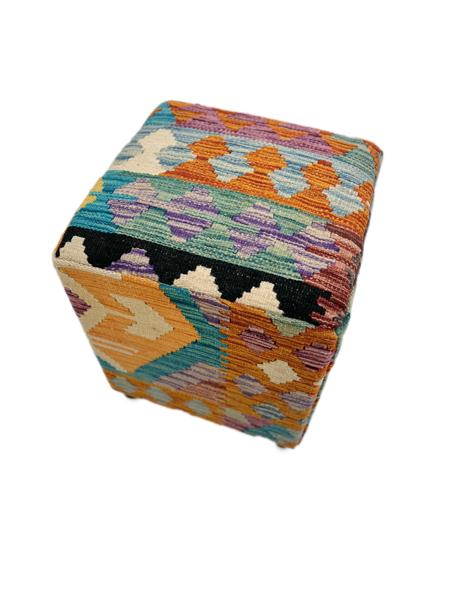 Cube Kilim Ottoman 1'04"x1'08" rst/teal/blk