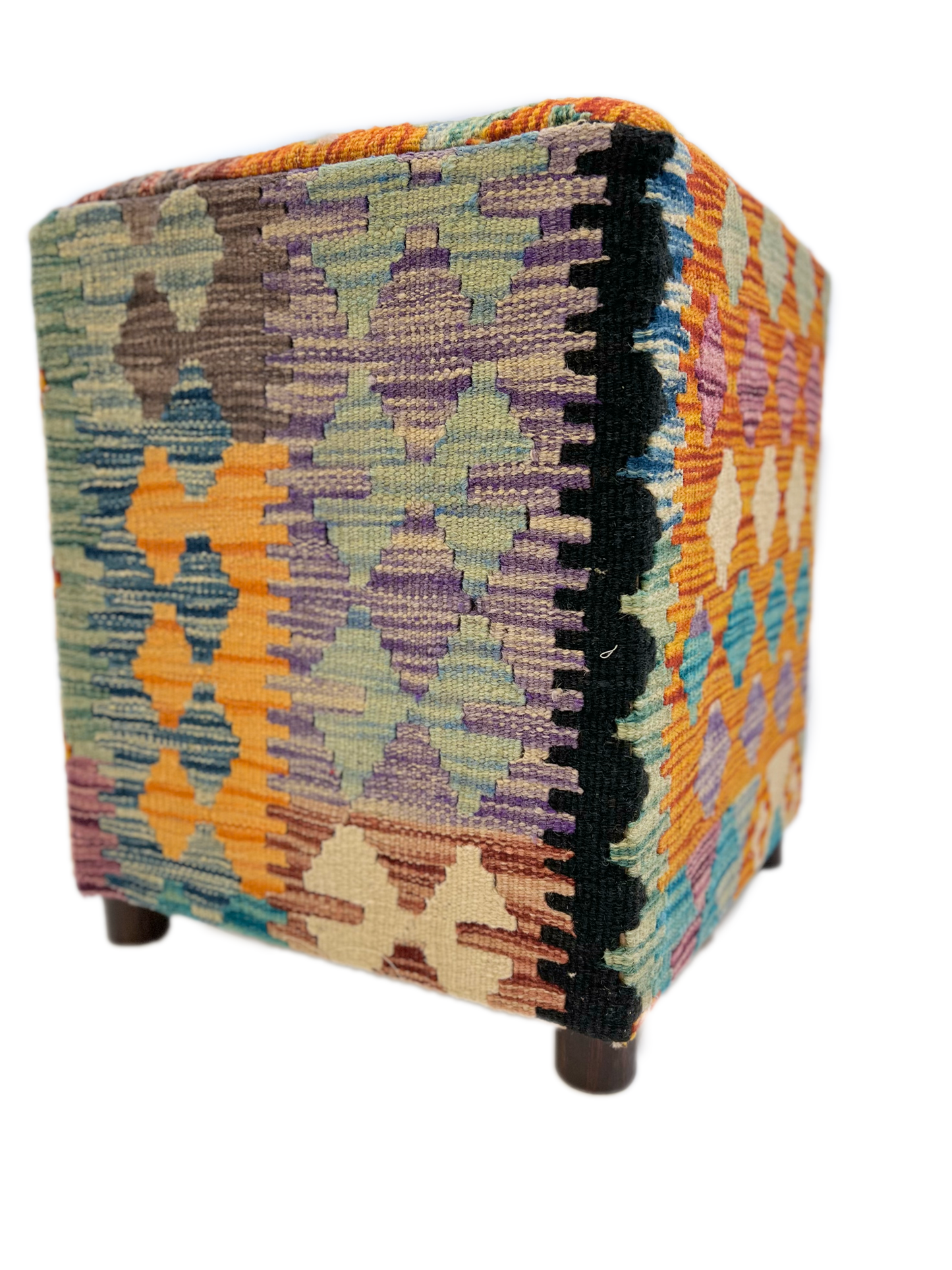 Cube Kilim Ottoman 1'04"x1'08" rst/teal/blk