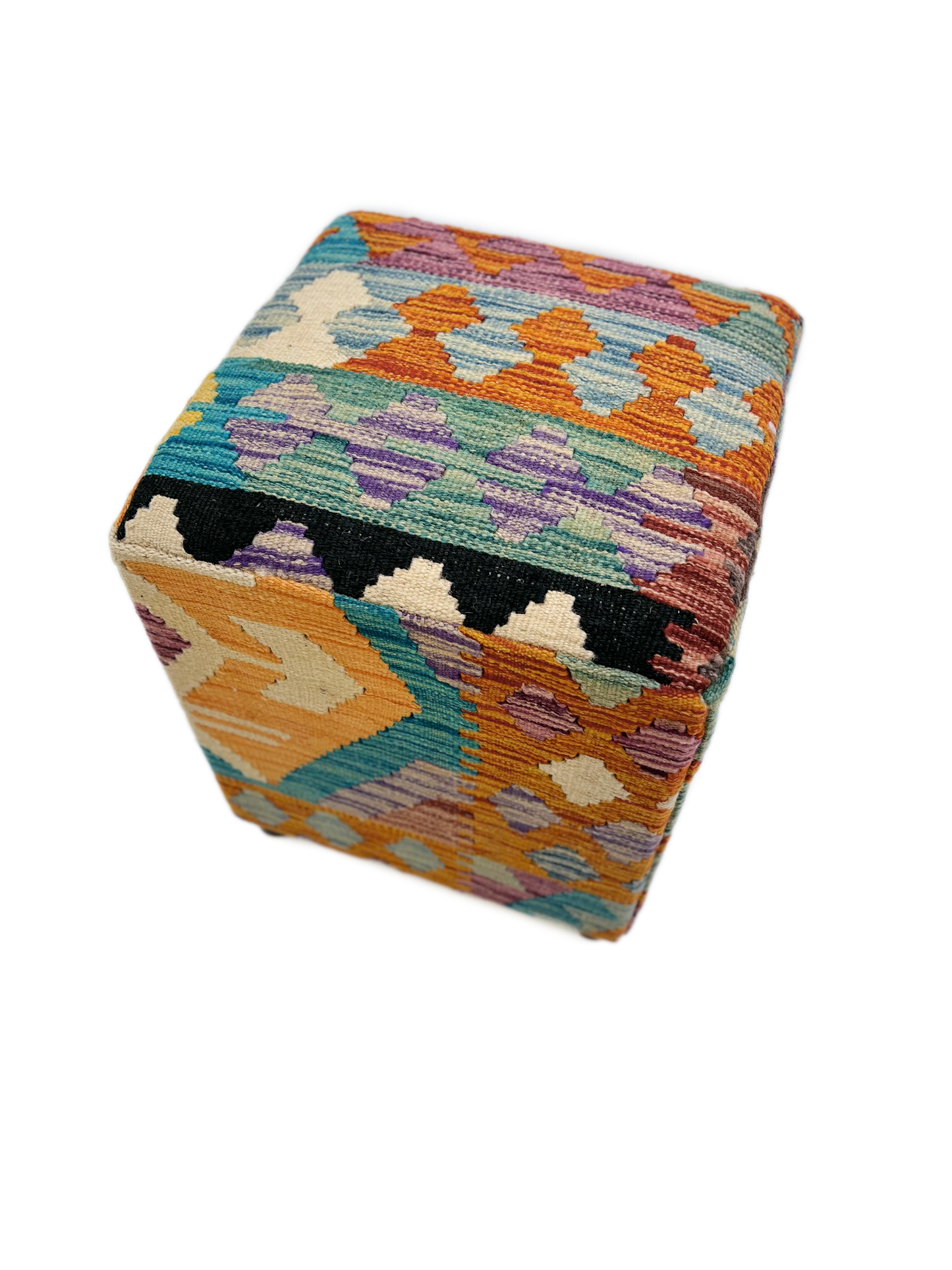 Cube Kilim Ottoman 1'04"x1'08" rst/teal/blk