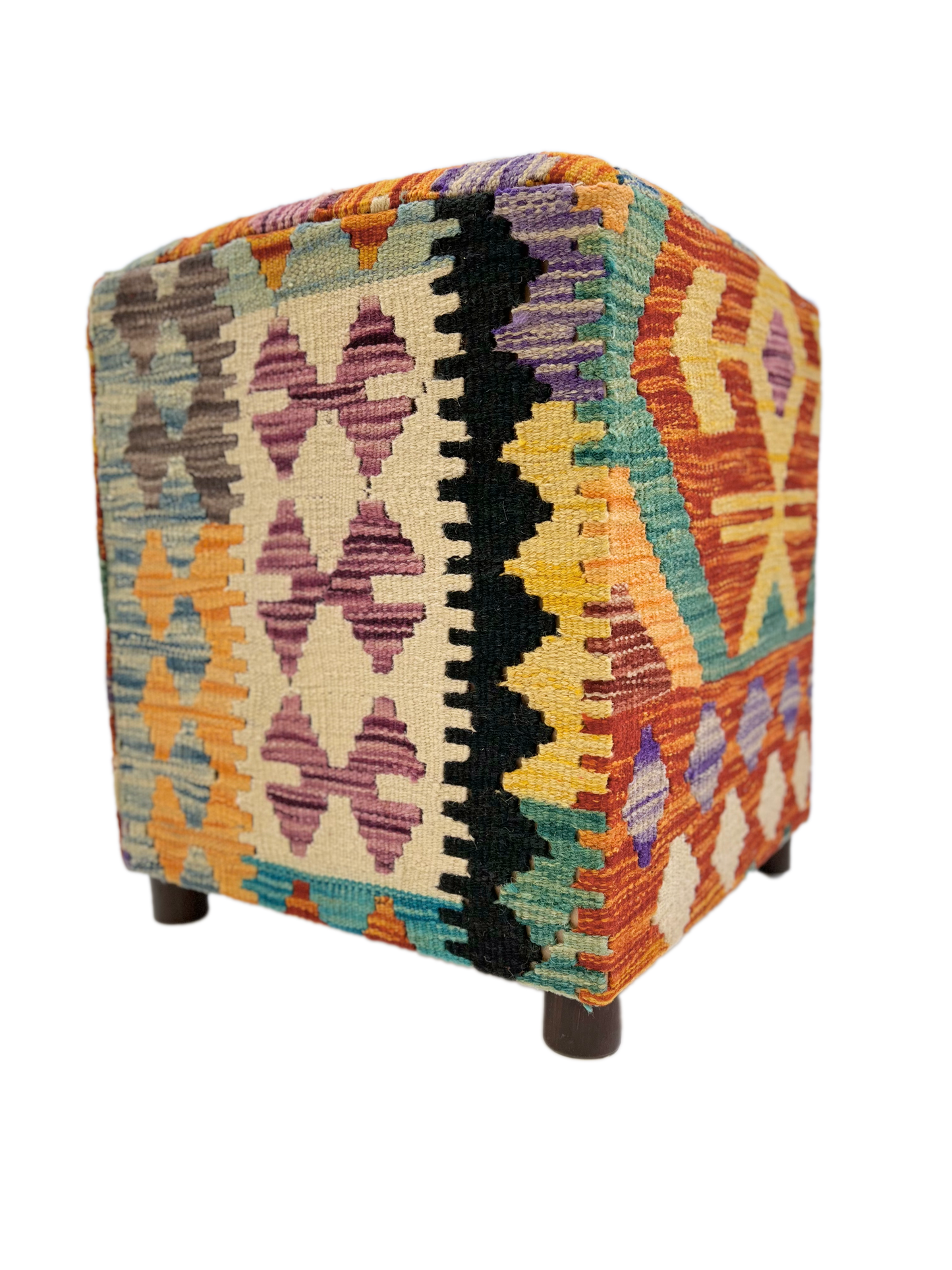 Cube Kilim Ottoman 1'04"x1'08" rst/teal/blk