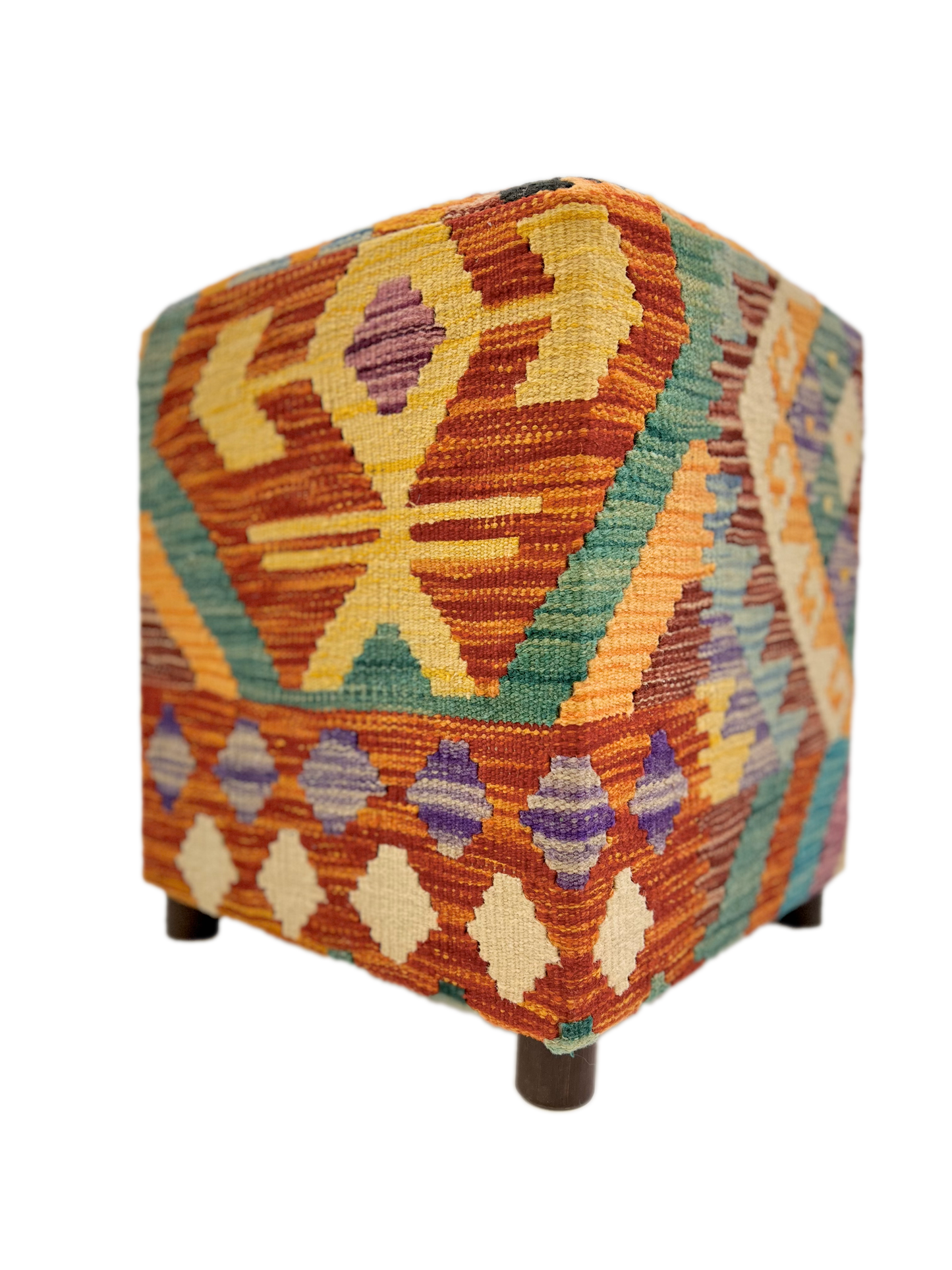 Cube Kilim Ottoman 1'04"x1'08" rst/teal/blk