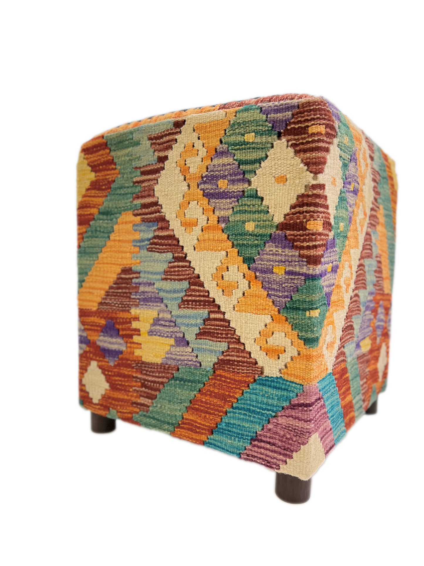 Cube Kilim Ottoman 1'04"x1'08" rst/teal/blk