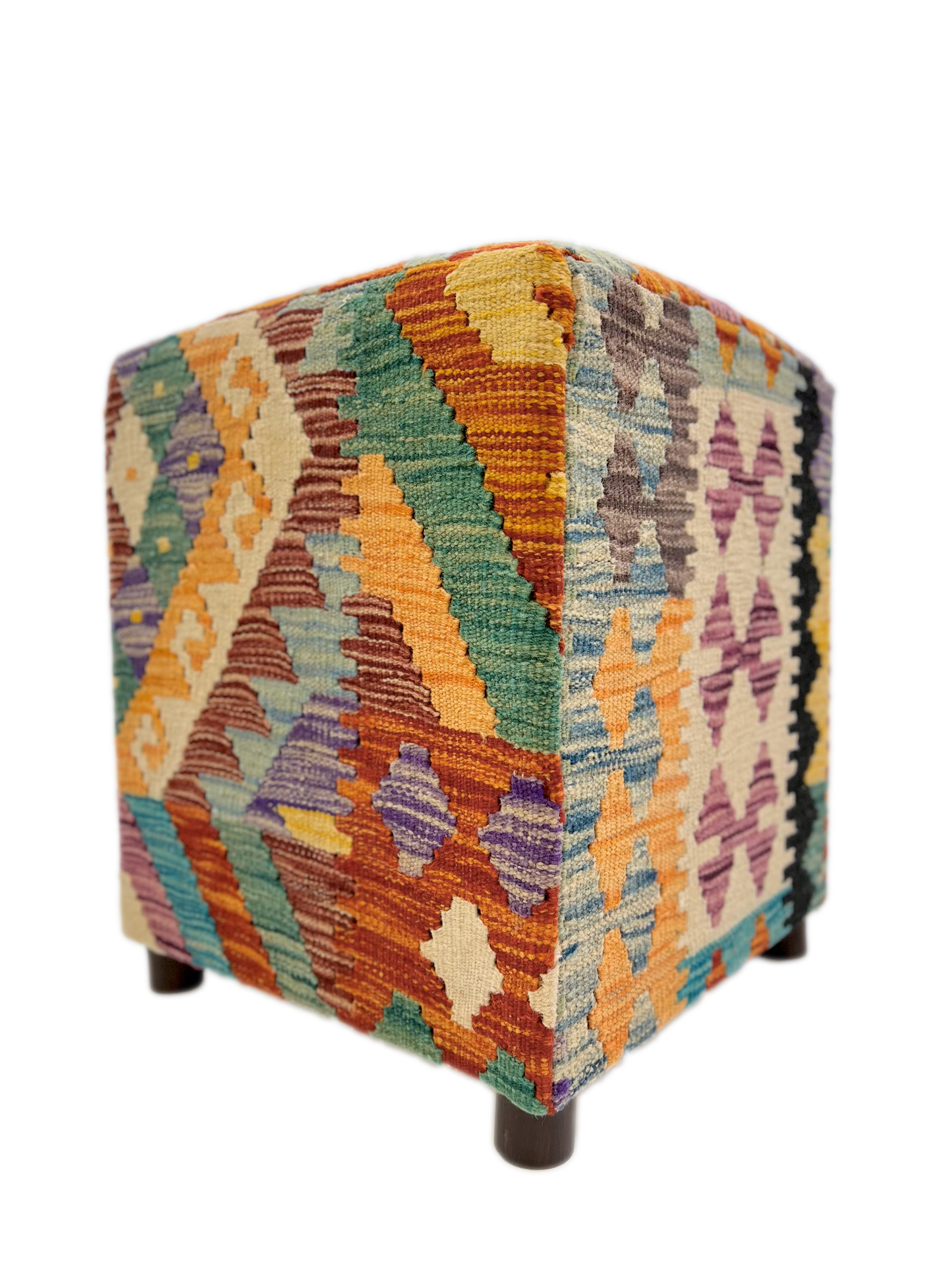 Cube Kilim Ottoman 1'04"x1'08" rst/teal/blk