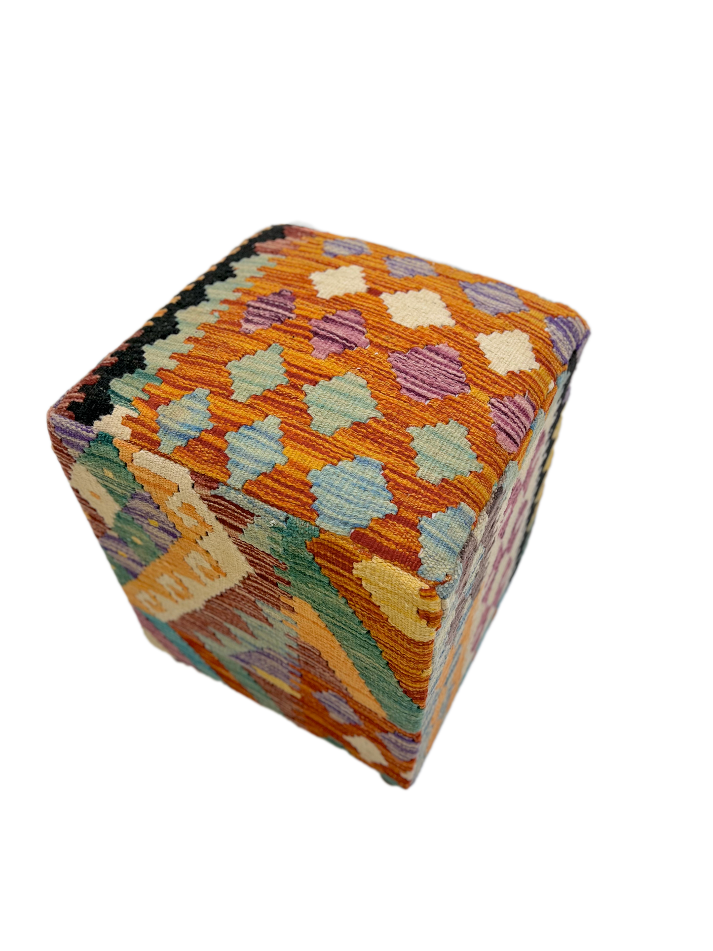 Cube Kilim Ottoman 1'04"x1'08" rst/teal/blk