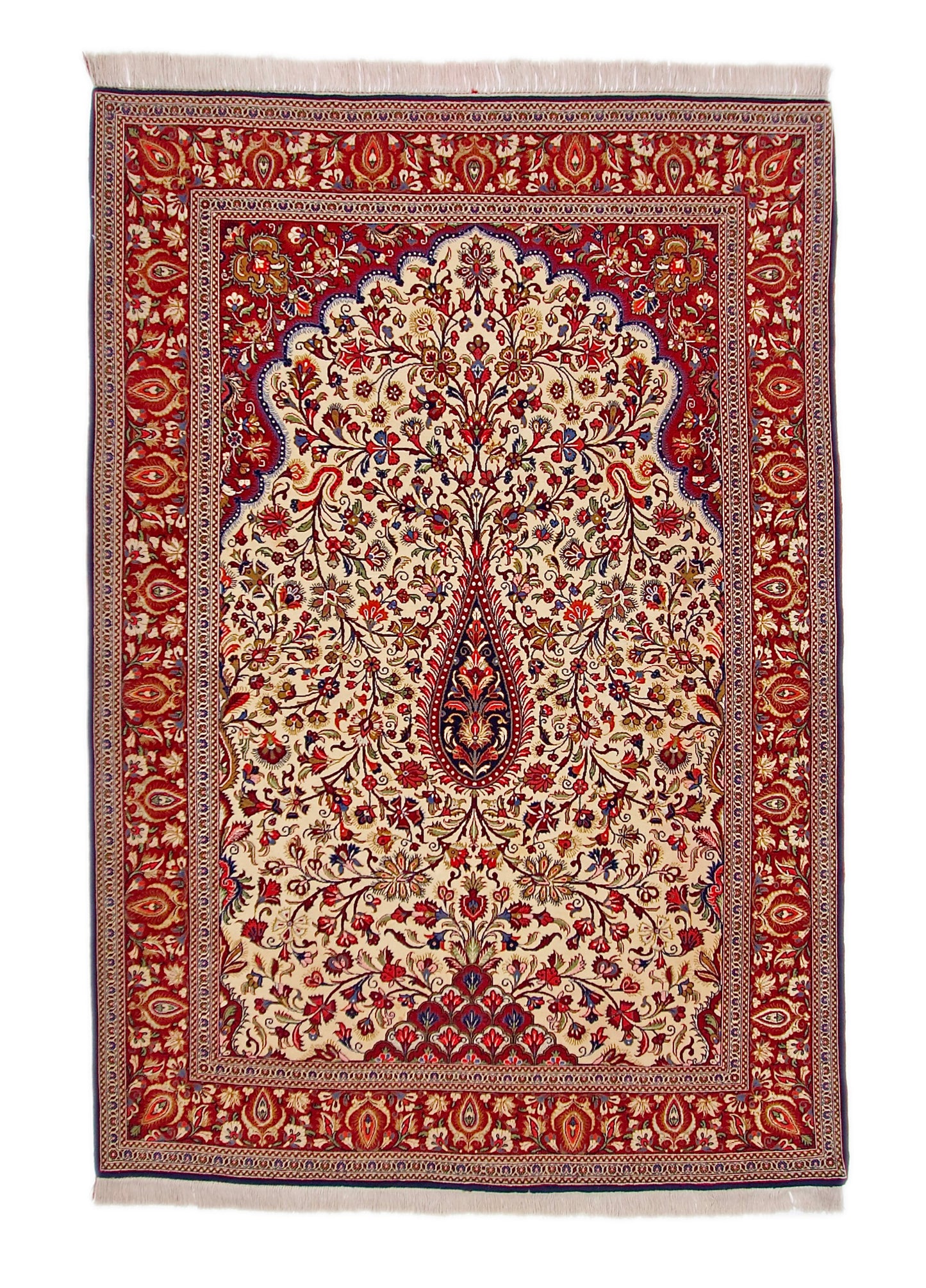 Qom (Ghom/Qum) 4'08" x 6'07" ivo/red