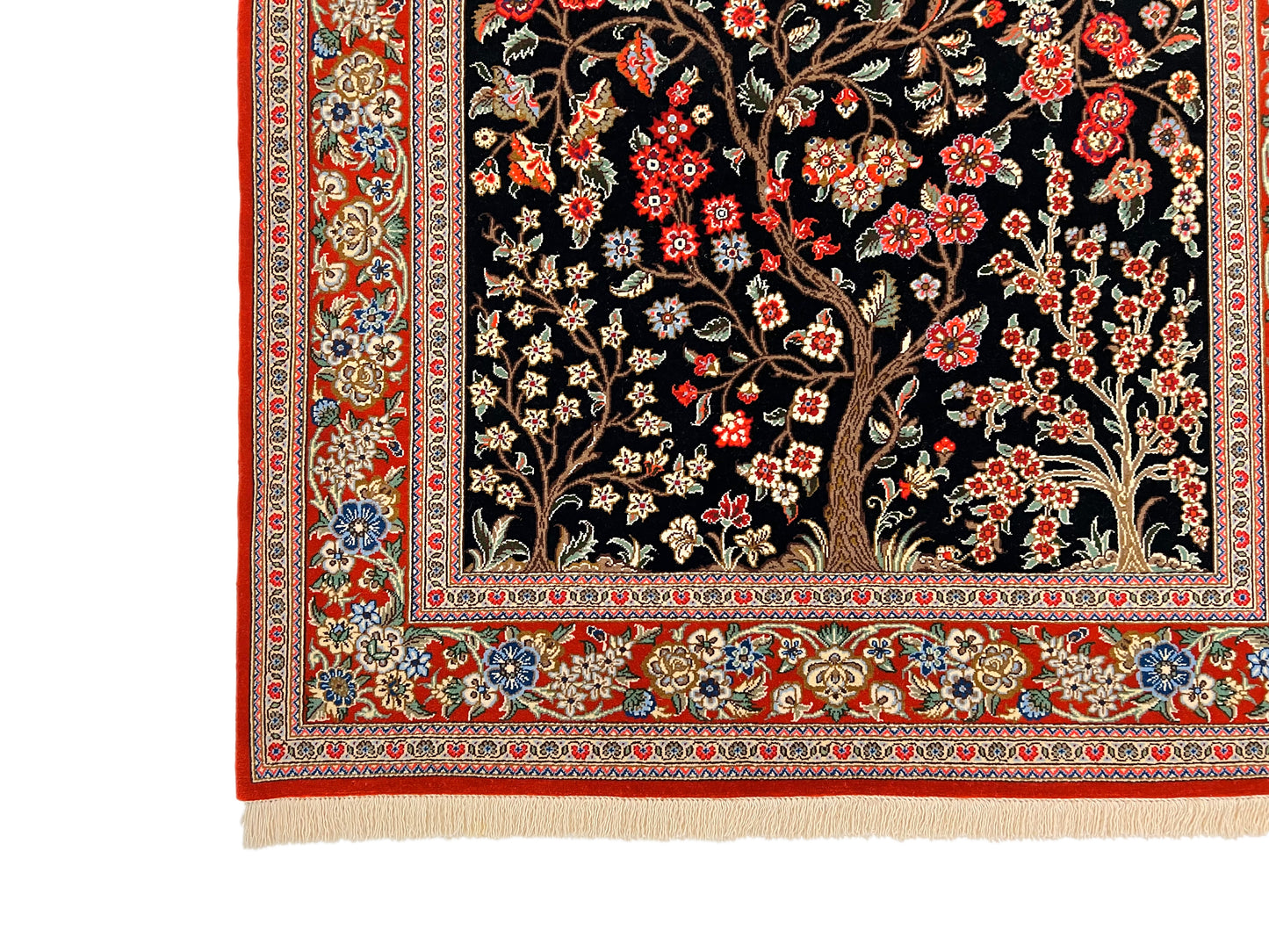 Qom w. silk Tree of Life 4'05"x6'06" red