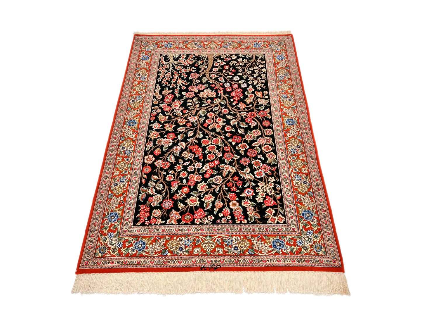 Qom w. silk Tree of Life 4'05"x6'06" red