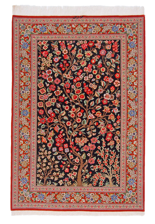 Qom w. silk Tree of Life 4'05"x6'06" red