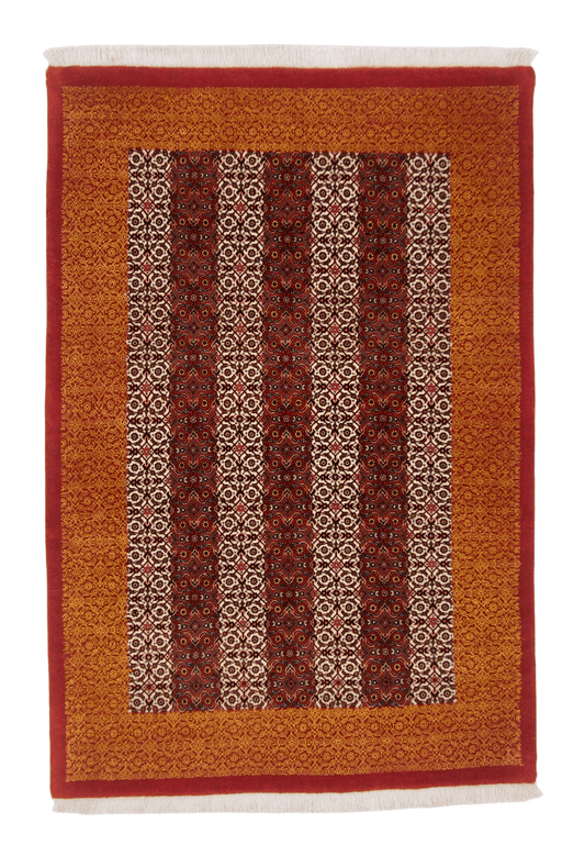 Bijar Herati w. silk 3'05" x 5'01 red/ivo/ora