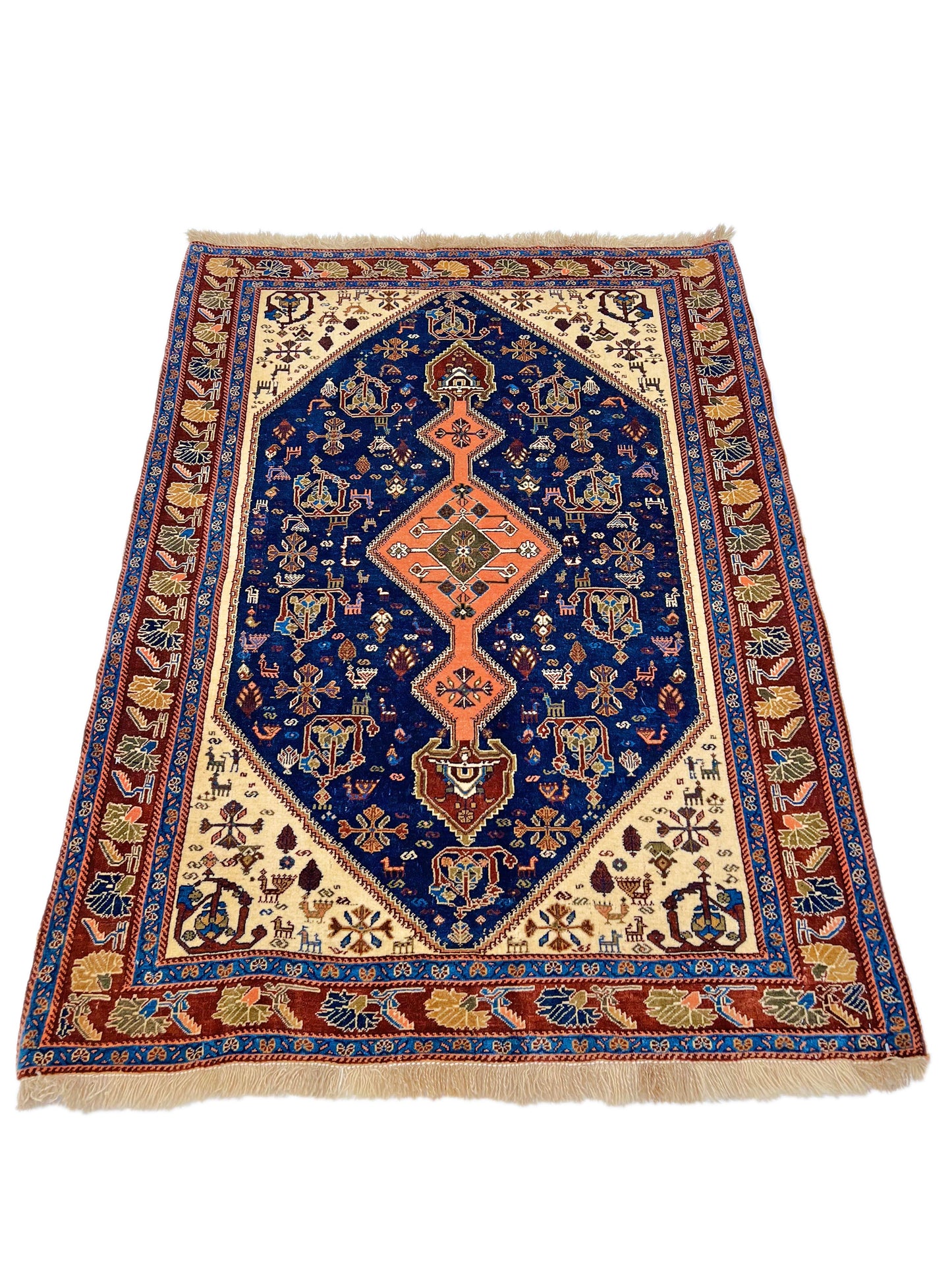 Persian Qashqai (3'04"x4'09") navy/ivory/burgundy