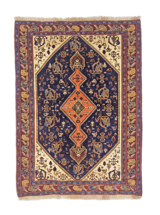 Persian Qashqai (3'04"x4'09") navy/ivory/burgundy