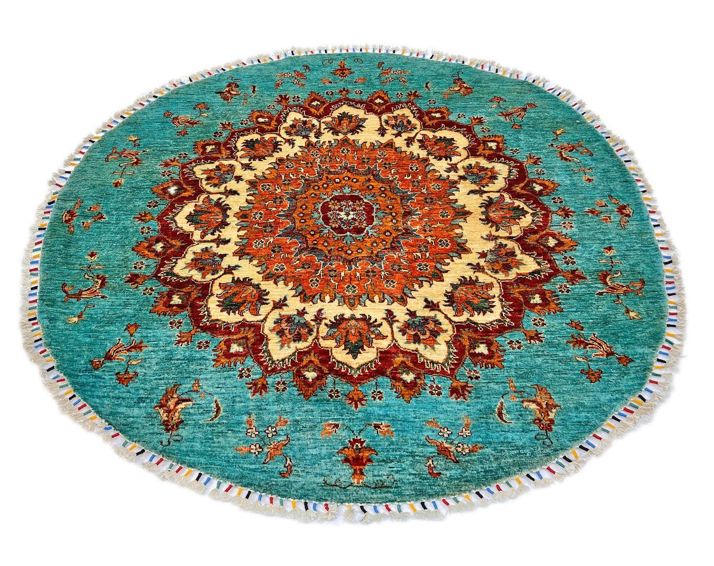 Afghan Made Round (5'07"x5'10") turquoise