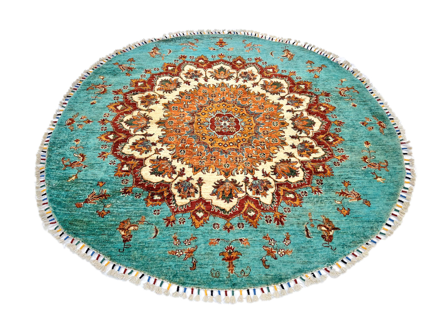 Afghan Made Round (5'07"x5'10") turquoise