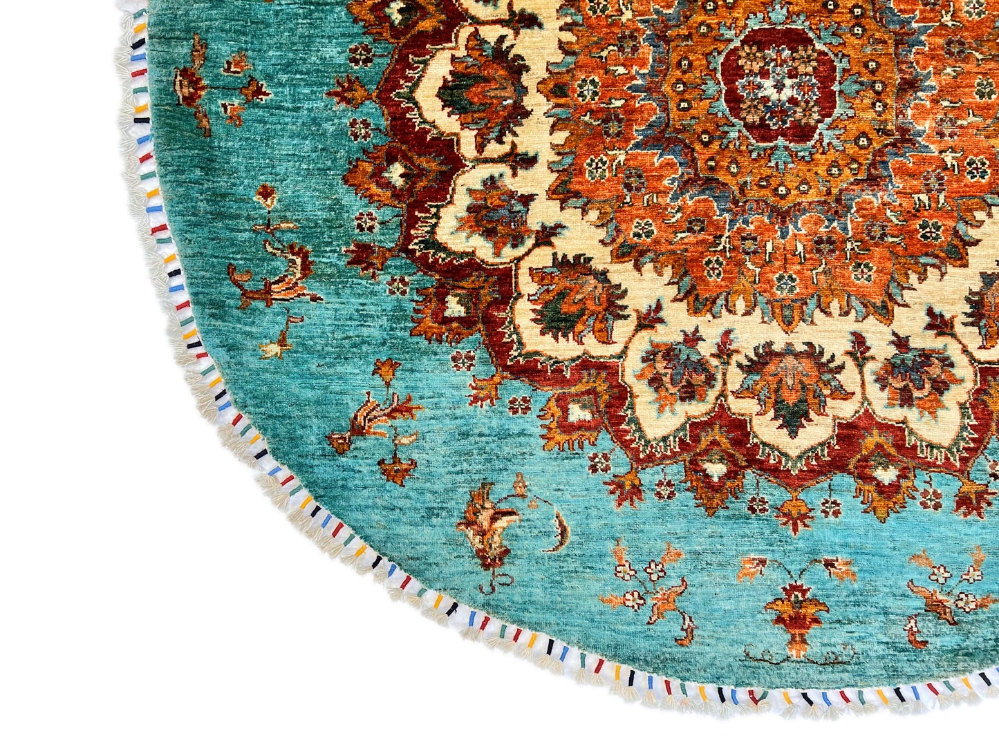 Afghan Made Round (5'07"x5'10") turquoise