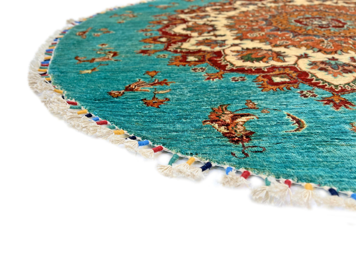 Afghan Made Round (5'07"x5'10") turquoise