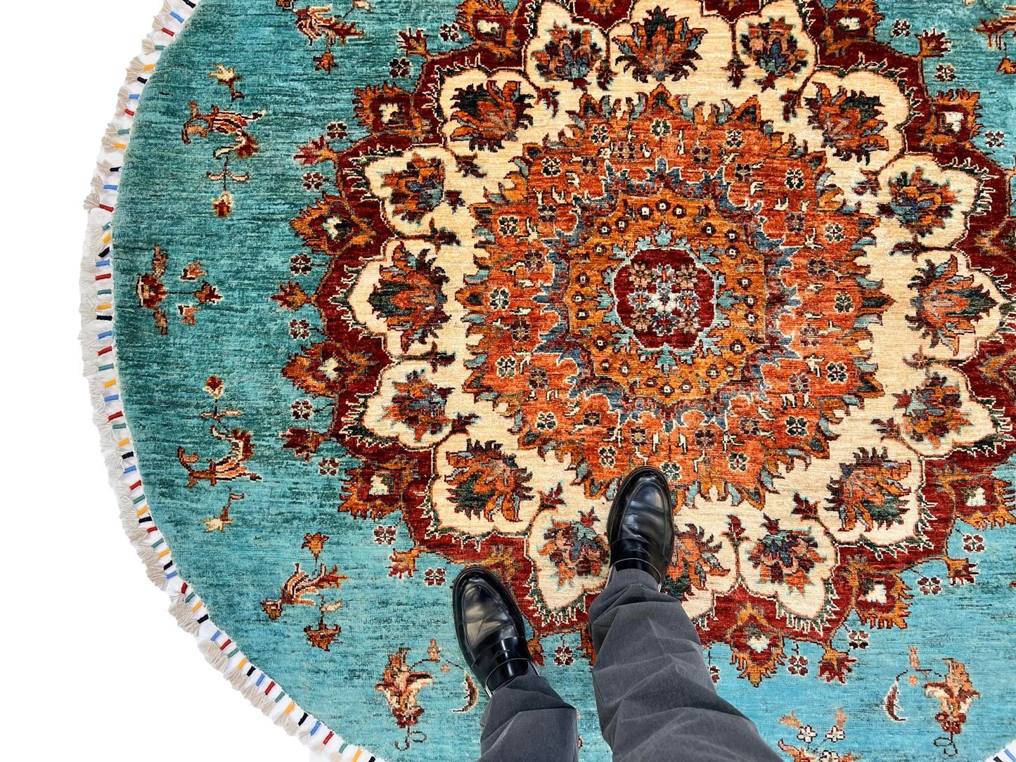 Afghan Made Round (5'07"x5'10") turquoise