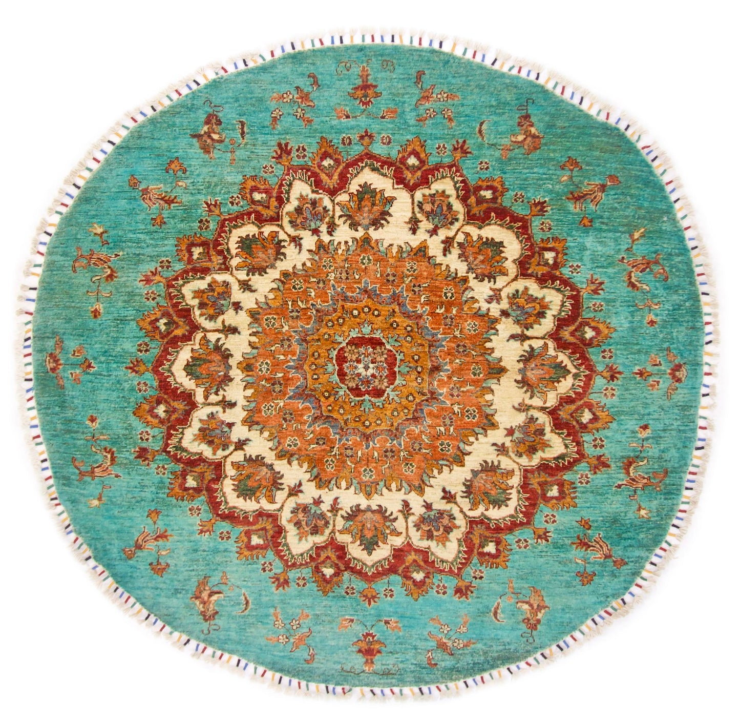 Afghan Made Round (5'07"x5'10") turquoise