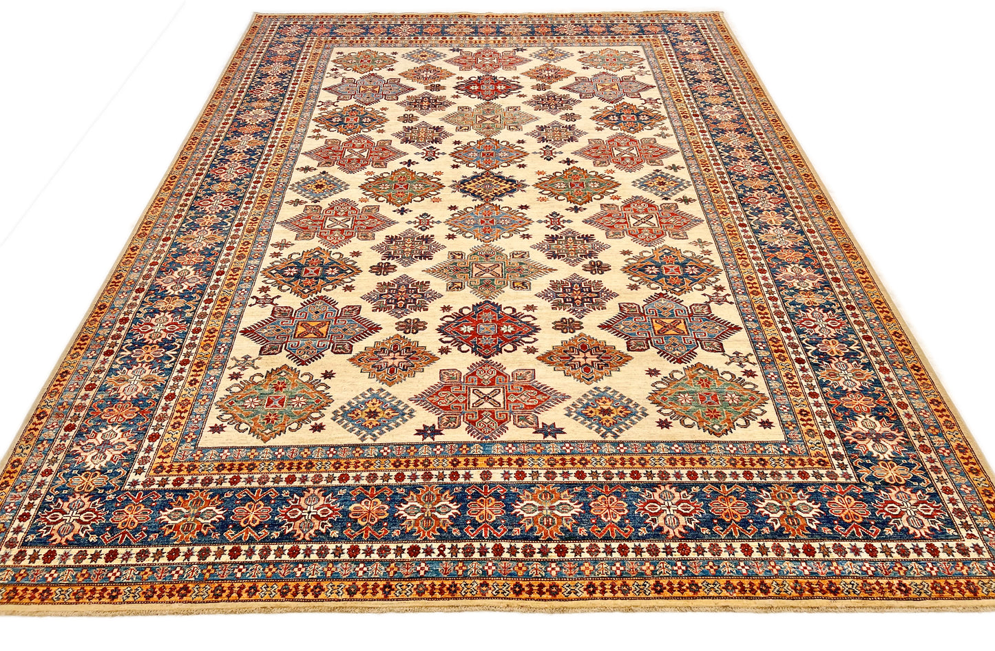 Super Kazak (9x12) ivory/blue