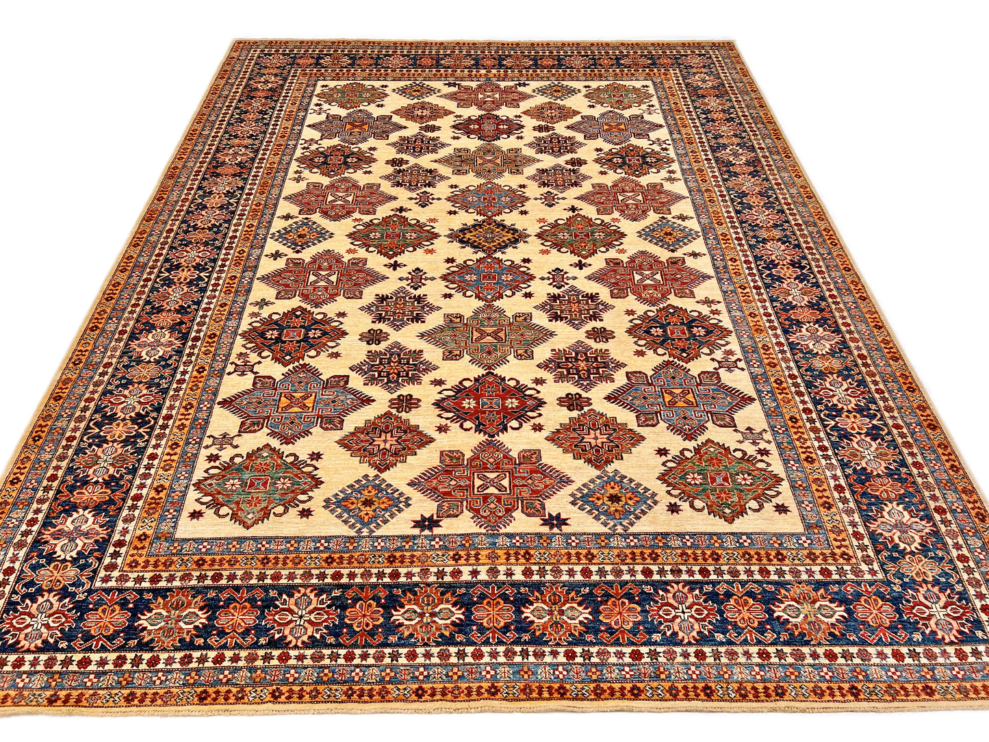 Super Kazak (9x12) ivory/blue