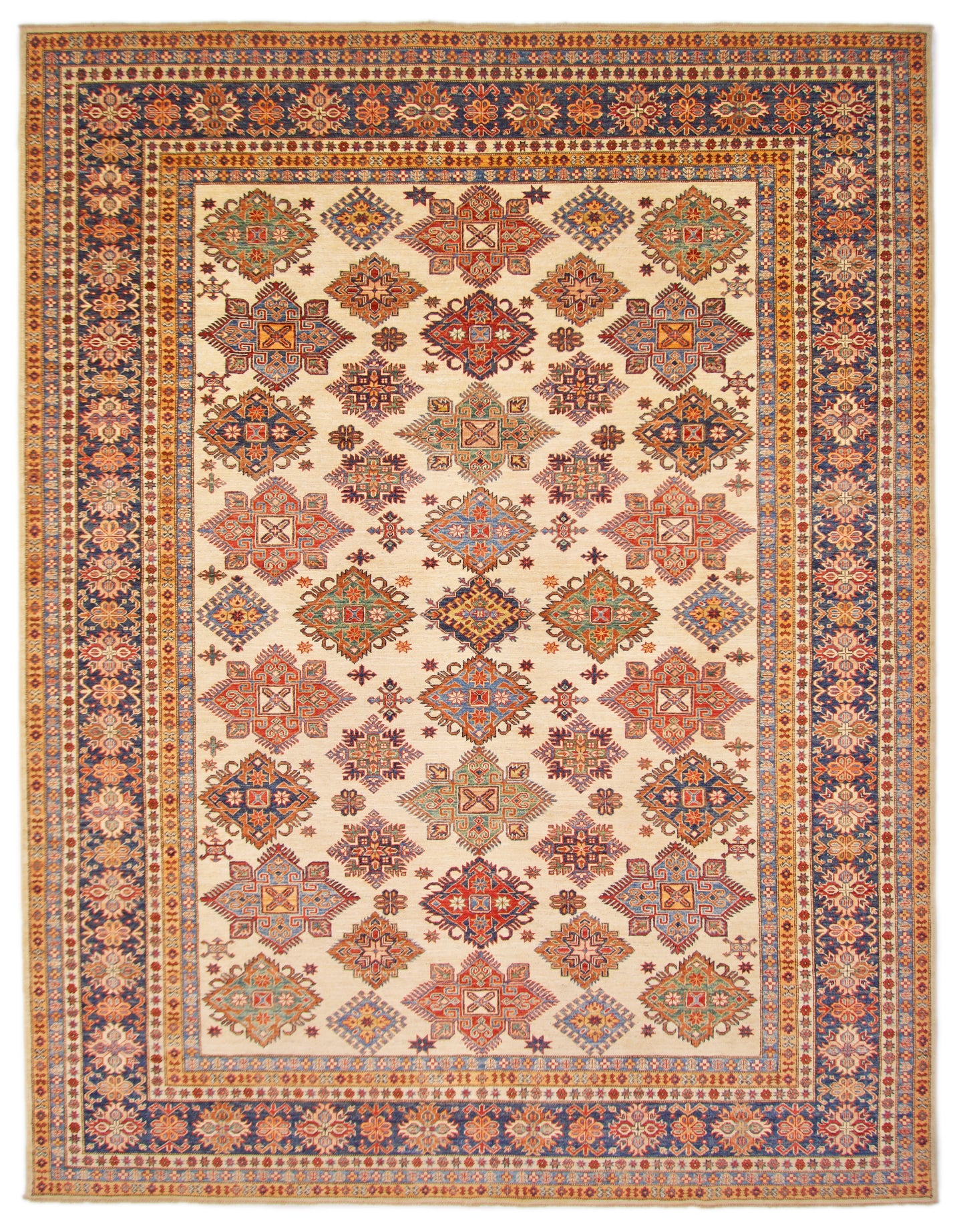 Super Kazak (9x12) ivory/blue