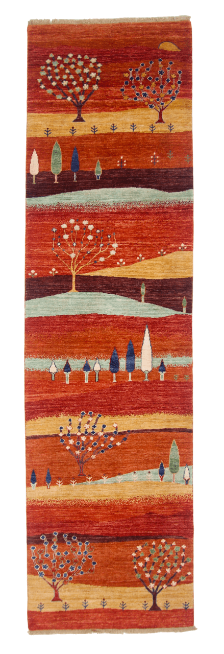 Scenic Afghan Gabbeh (2'08"x9'09") rust