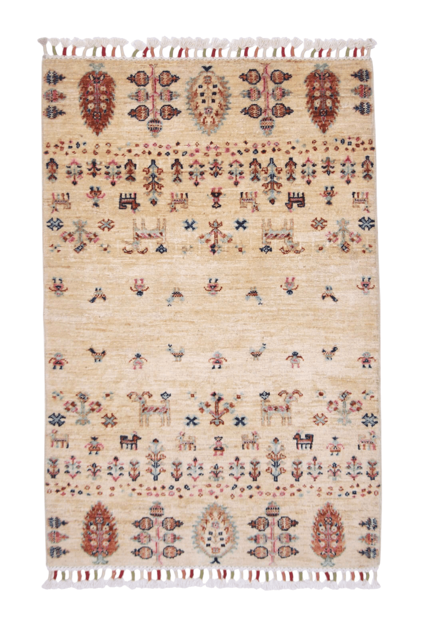 Afghan Gabbeh (2'08"x4'00") ivory/pastel