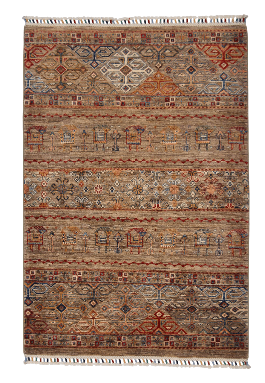 Afghan Khorjin (3'02"x4'08") camel/multicolor