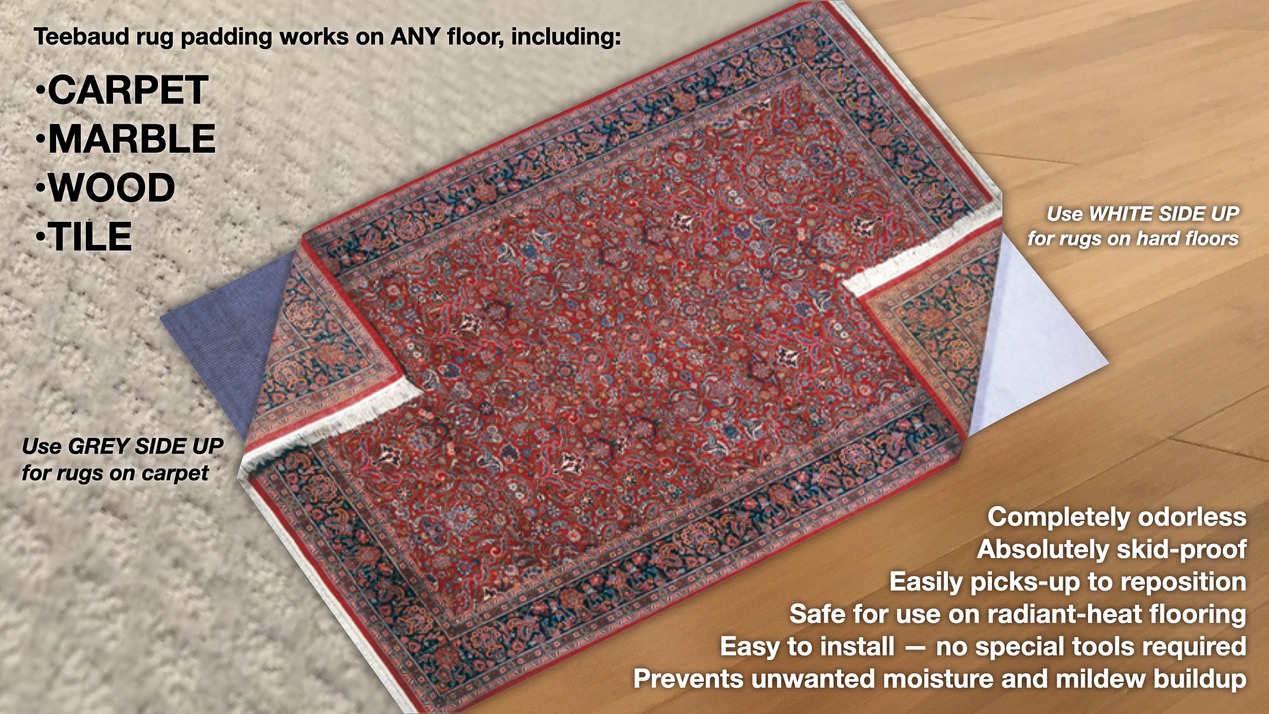 Two-Sided Rug Pad: Teebaud Non-Skid Rug Underlay - A Rug For All